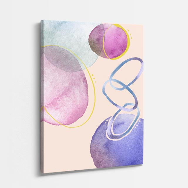 Cuadro canvas Acuarela Circulos Rosa y Lila - Contemporaneos Abstractos - Vista Perspectiva