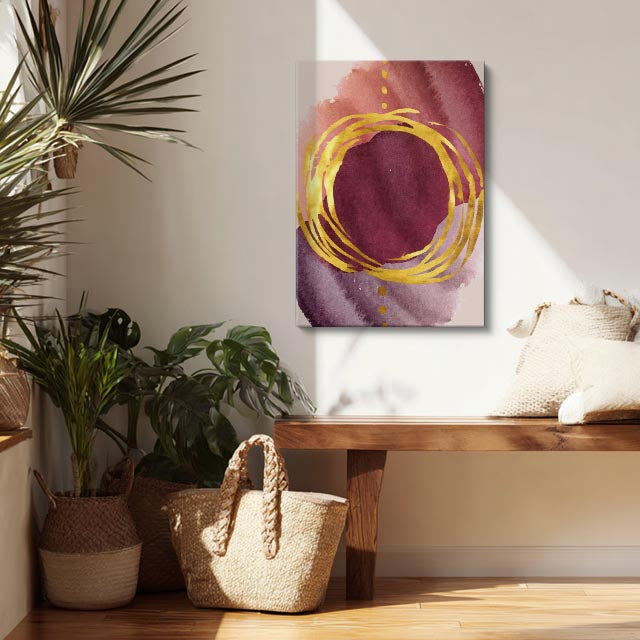 Cuadro canvas Acuarela Circulo Dorado y Vino - Contemporaneos Abstractos - Vista Lifestyle