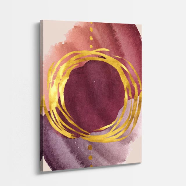 Cuadro canvas Acuarela Circulo Dorado y Vino - Contemporaneos Abstractos - Vista Perspectiva