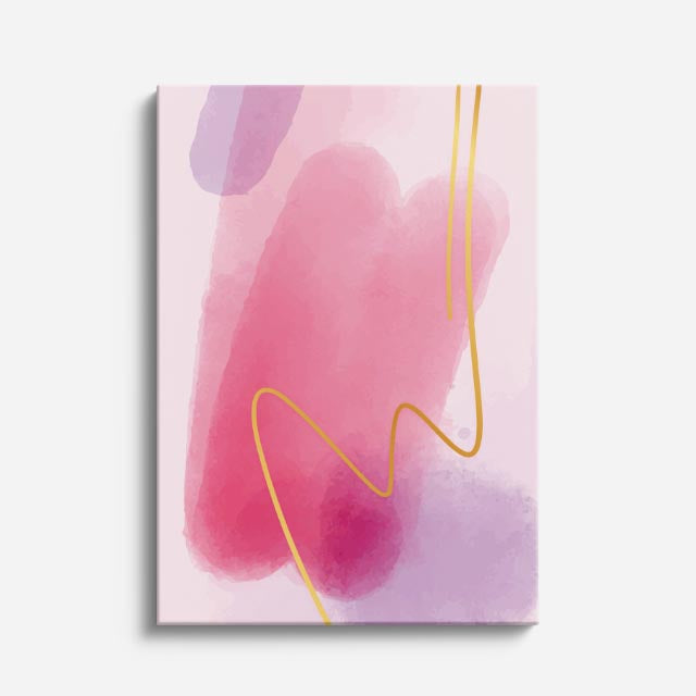 Cuadro canvas Acuarela Rosa Lila Linea Dorada - Contemporaneos Abstractos - Vista Frente