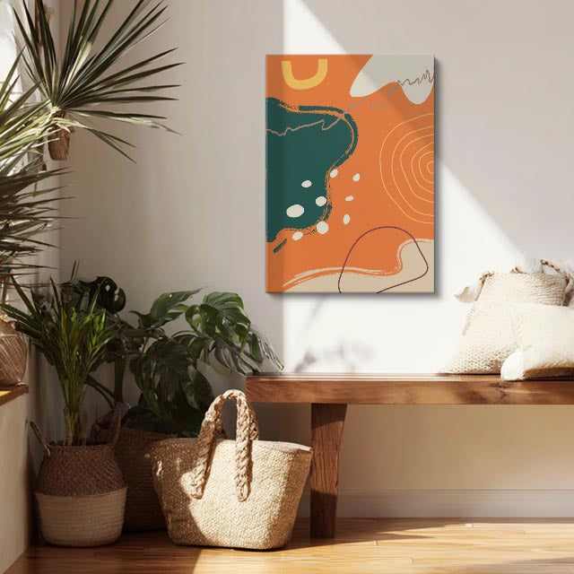 Cuadro canvas Manchas Naranja Verde Oscuro Ondas - Contemporaneos Abstractos - Vista Lifestyle