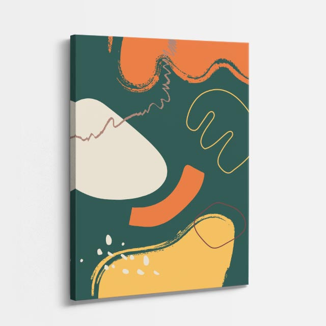 Cuadro canvas Siluetas Verde y Naranja Minimalistas - Contemporaneos Abstractos - Vista Perspectiva