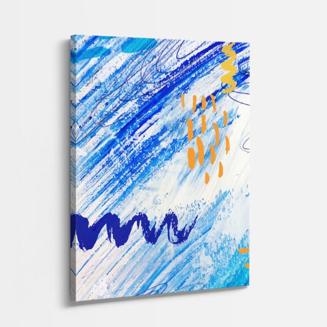 Cuadro canvas Trazos Azul Electrico y Naranja - Contemporaneos Abstractos - Vista Perspectiva