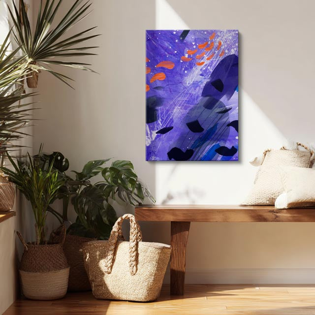 Cuadro canvas Pintura Lila y Naranja Vibrante - Contemporaneos Abstractos - Vista Lifestyle