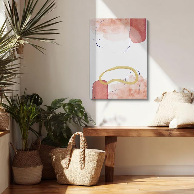 Cuadro canvas Acuarela Rosa Linea Dorada Suave - Contemporaneos Abstractos - Vista Lifestyle