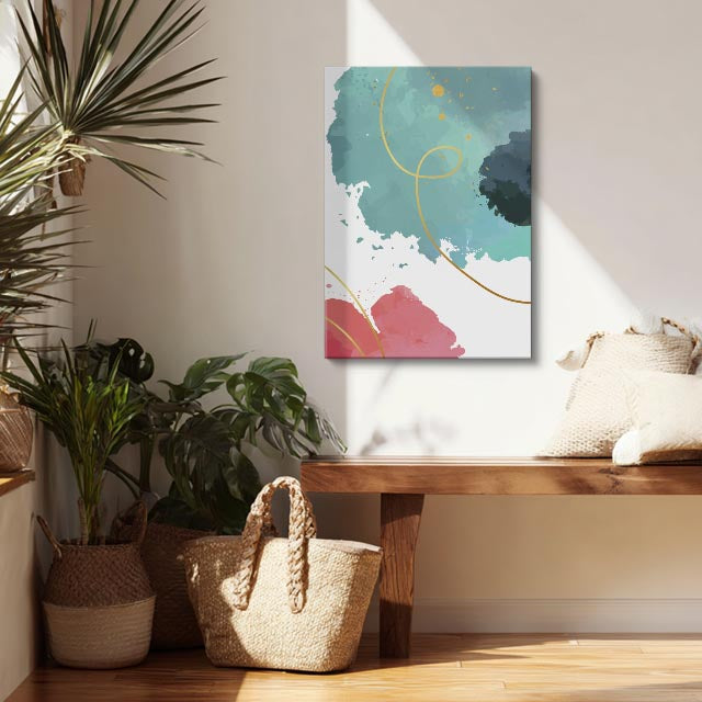 Cuadro canvas Acuarela Teal y Dorado Elegante - Contemporaneos Abstractos - Vista Lifestyle