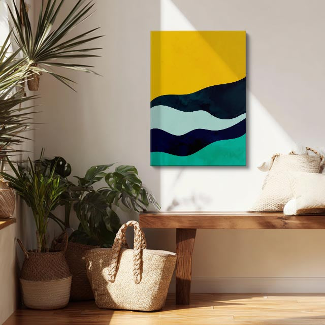 Cuadro canvas Ondas Amarillo y Azul Marino - Contemporaneos Abstractos - Vista Lifestyle