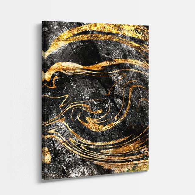 cuadro canvas abstracto fluido onix en marejada en tonos negro, dorado, gris