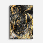 cuadro canvas abstracto fluido espiral de ambar en tonos negro, dorado, blanco