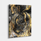 cuadro canvas abstracto fluido espiral de ambar en tonos negro, dorado, blanco