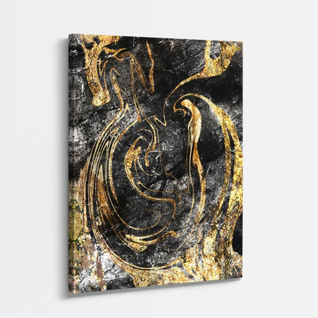 cuadro canvas abstracto fluido espiral de ambar en tonos negro, dorado, blanco