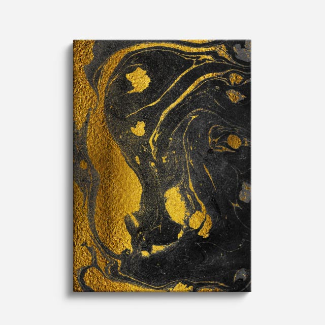cuadro canvas abstracto fluido oro sumergido en tonos negro, dorado