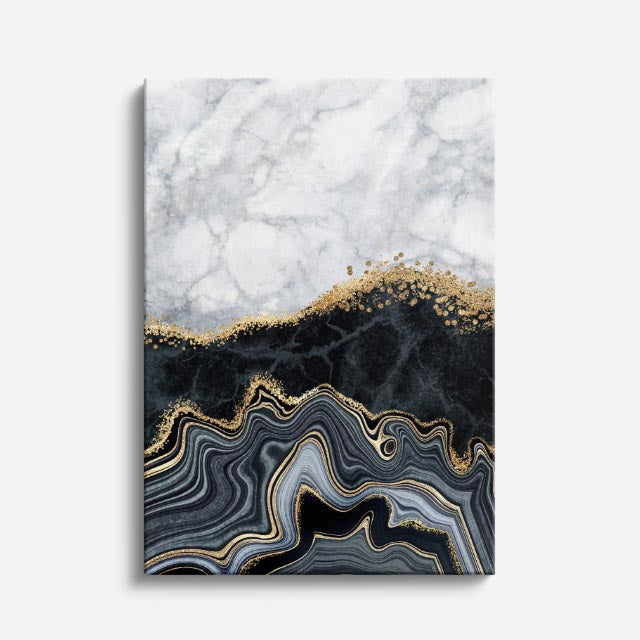 cuadro canvas abstracto fluido marmol boreal en tonos blanco, negro, dorado