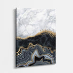 cuadro canvas abstracto fluido marmol boreal en tonos blanco, negro, dorado
