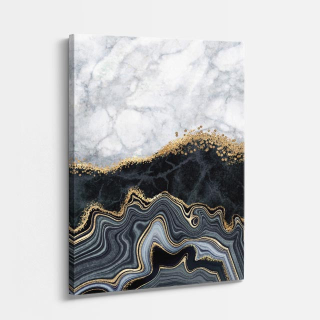 cuadro canvas abstracto fluido marmol boreal en tonos blanco, negro, dorado