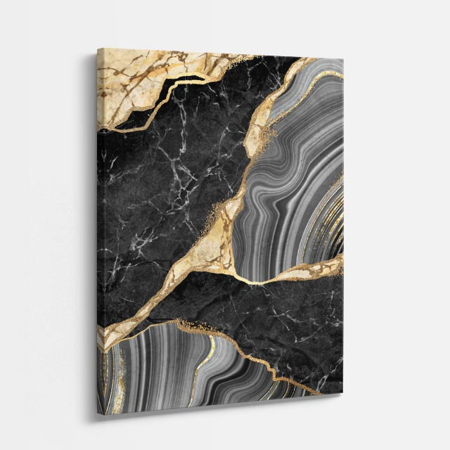 cuadro canvas abstracto fluido veta de ebano en tonos negro, gris, dorado