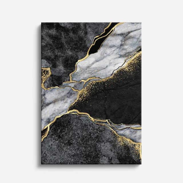 cuadro canvas abstracto fluido rio de humo en tonos negro, blanco, dorado