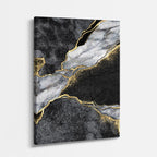 cuadro canvas abstracto fluido rio de humo en tonos negro, blanco, dorado