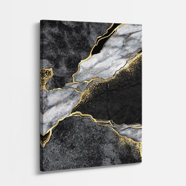 cuadro canvas abstracto fluido rio de humo en tonos negro, blanco, dorado