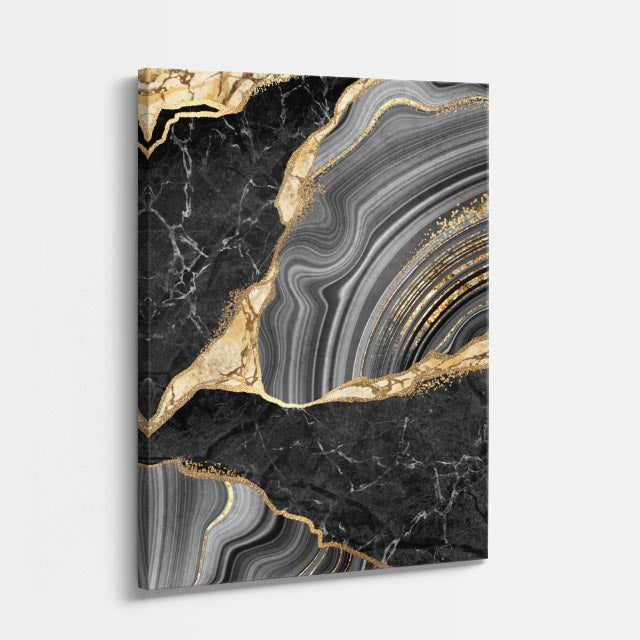 cuadro canvas abstracto fluido estrato de titanio en tonos negro, gris, dorado