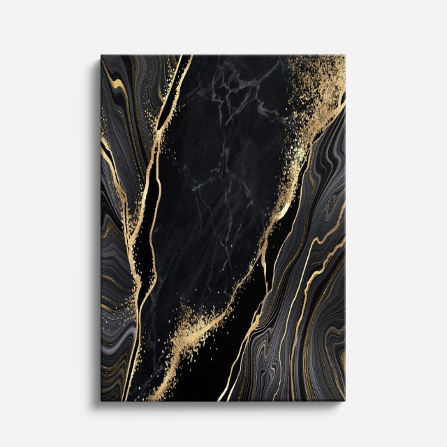 cuadro canvas abstracto fluido pulso obsidiana en tonos negro, dorado