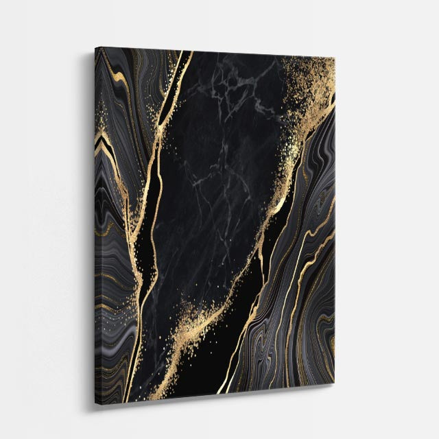 cuadro canvas abstracto fluido pulso obsidiana en tonos negro, dorado
