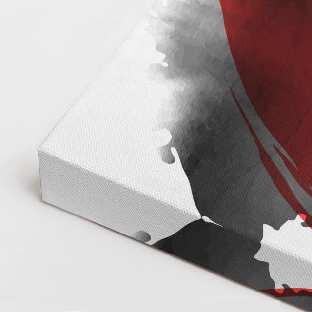 cuadro canvas abstracto fluido orbita carmesi en tonos rojo, negro, gris