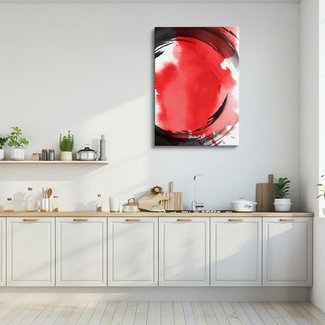 cuadro canvas abstracto fluido marea escarlata en tonos rojo, blanco, negro