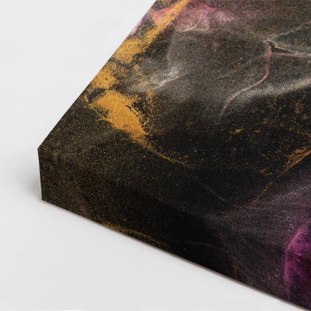 cuadro canvas abstracto fluido descarga prismatica en tonos morado, dorado, negro