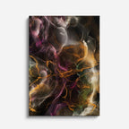 cuadro canvas abstracto fluido descarga prismatica en tonos morado, dorado, negro