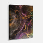 cuadro canvas abstracto fluido nebulosa umbral en tonos morado, dorado, negro