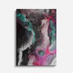cuadro canvas abstracto fluido velo iridiscente en tonos turquesa, rosa, negro