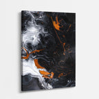 cuadro canvas abstracto fluido hollin solar en tonos negro, naranja, blanco