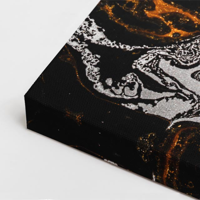 cuadro canvas abstracto fluido fulgor de lava en tonos negro, naranja, blanco