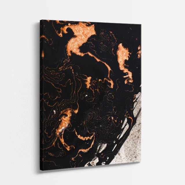 cuadro canvas abstracto fluido cobre nocturno en tonos negro, cobre