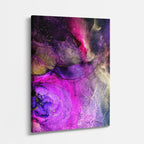 cuadro canvas abstracto fluido tormenta fucsia en tonos morado, rosa, dorado