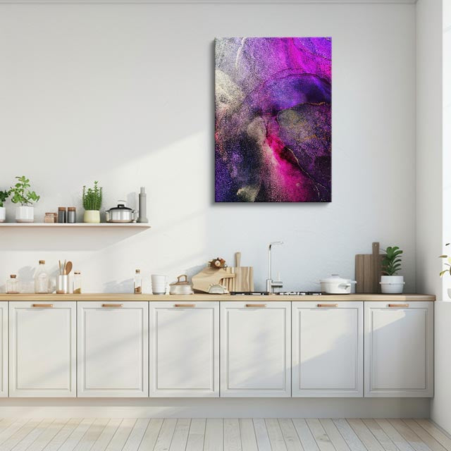 cuadro canvas abstracto fluido eclipse purpura en tonos morado, rosa, gris