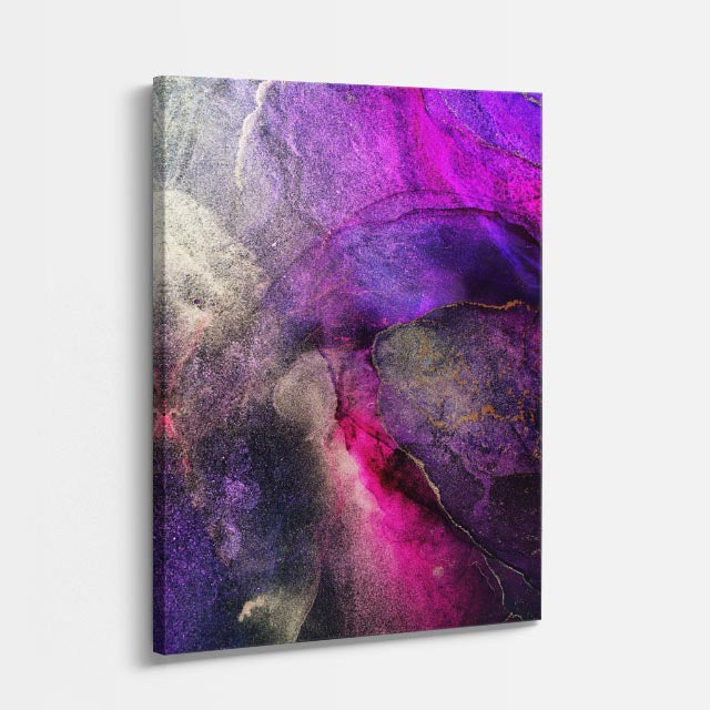 cuadro canvas abstracto fluido eclipse purpura en tonos morado, rosa, gris