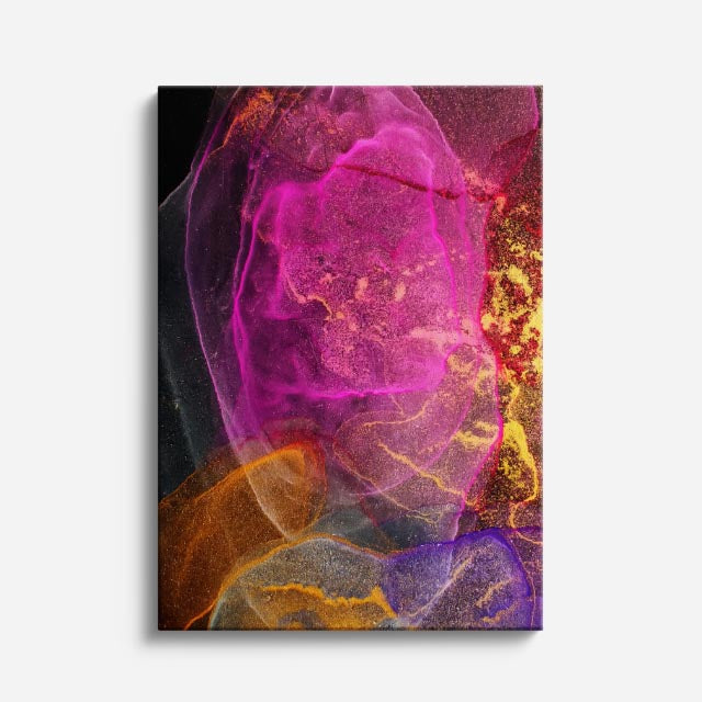 cuadro canvas abstracto fluido cristal rosado en tonos rosa, morado, naranja