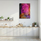cuadro canvas abstracto fluido cristal rosado en tonos rosa, morado, naranja