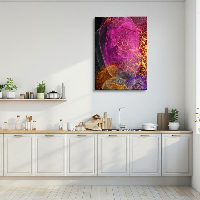 cuadro canvas abstracto fluido cristal rosado en tonos rosa, morado, naranja