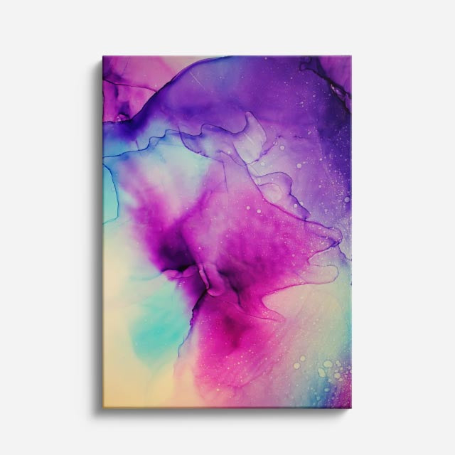 cuadro canvas abstracto fluido jardin neon en tonos rosa, turquesa, morado