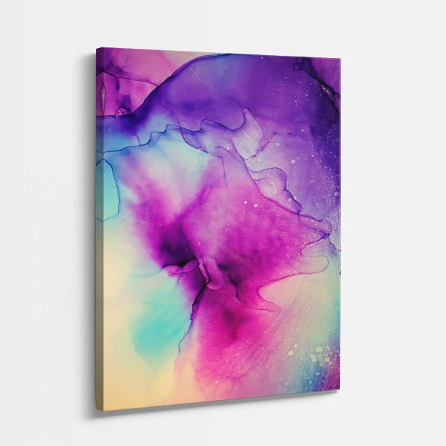 cuadro canvas abstracto fluido jardin neon en tonos rosa, turquesa, morado