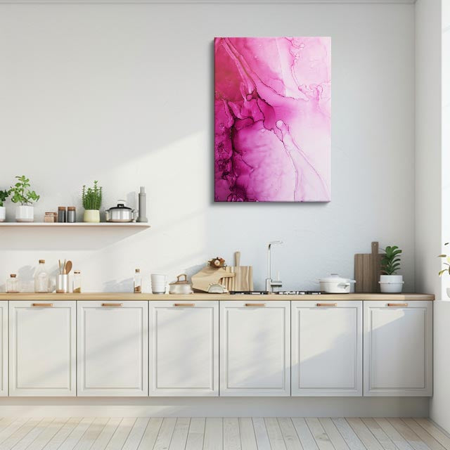 cuadro canvas abstracto fluido seda fucsia en tonos rosa, blanco