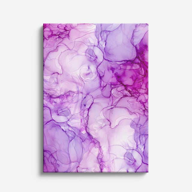 cuadro canvas abstracto fluido lavanda liquida en tonos lila, rosa, blanco