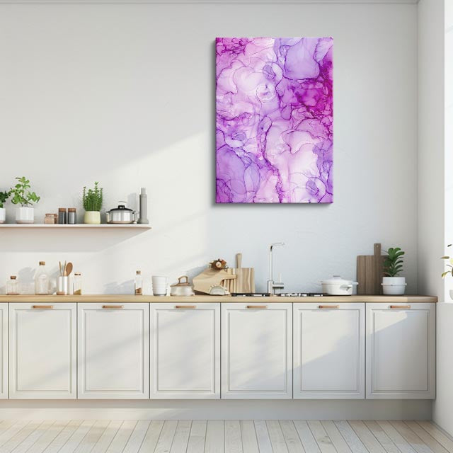 cuadro canvas abstracto fluido lavanda liquida en tonos lila, rosa, blanco