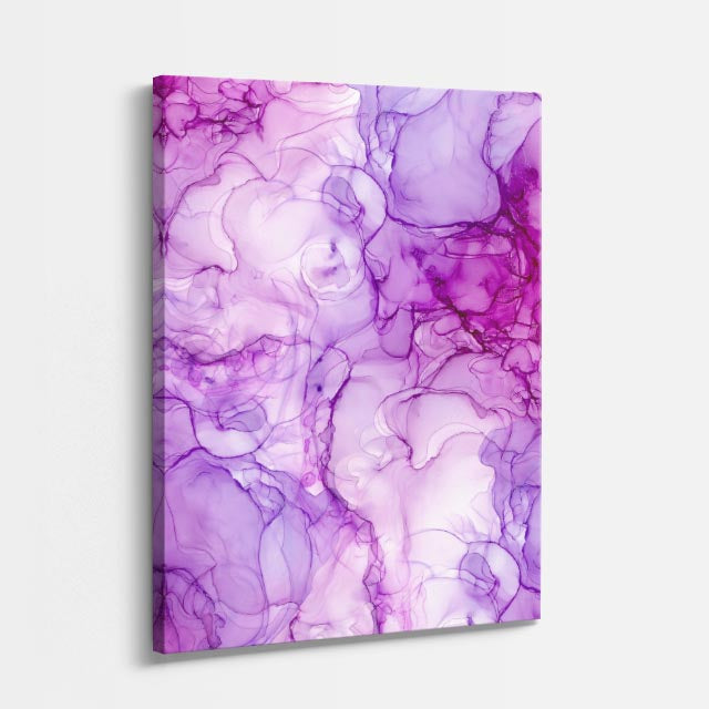 cuadro canvas abstracto fluido lavanda liquida en tonos lila, rosa, blanco