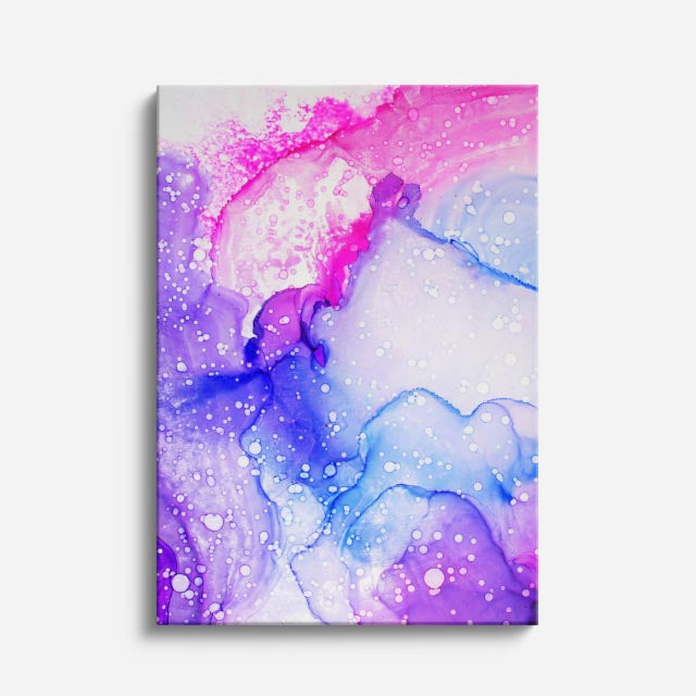 cuadro canvas abstracto fluido marea celeste en tonos azul, rosa, blanco