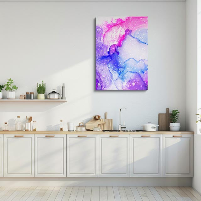 cuadro canvas abstracto fluido marea celeste en tonos azul, rosa, blanco