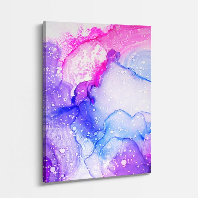 cuadro canvas abstracto fluido marea celeste en tonos azul, rosa, blanco